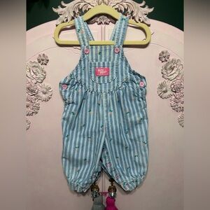 OSHKOSH BABY B’GOSH Vintage Made in USA Floral Stripe Denim Bubble Overalls